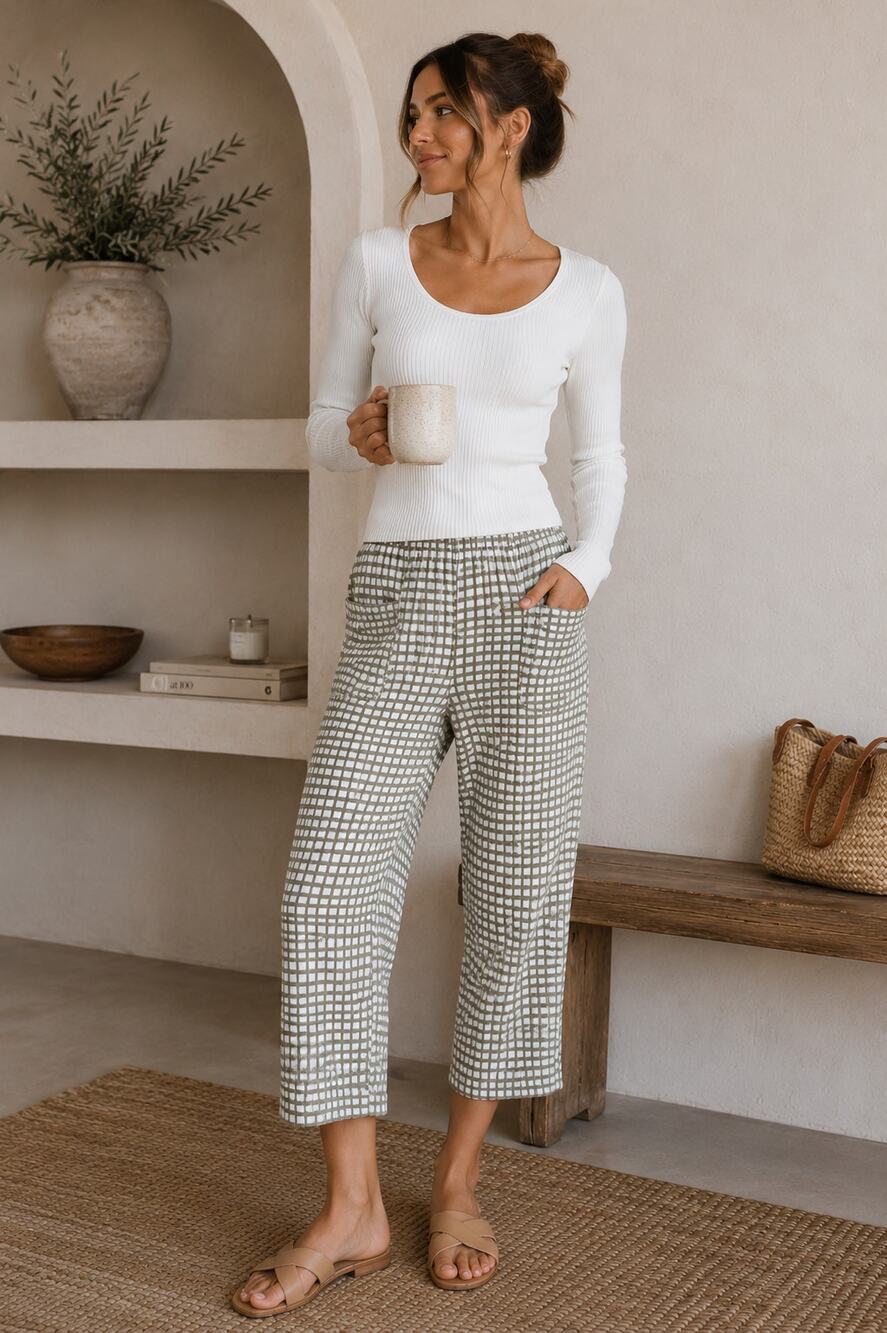 Seea California Green Checkered Gingham Pant Womens Large